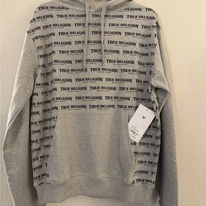 True Religion Black and Gray Logo Hoodie